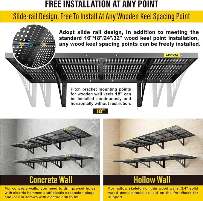 2-Pack - 2x6ft Garage Shelves Garage Storage Racks Garage Storage Racks Garage Storage Racks Wall Mount Shelves Heavy Duty Sturdy Wall Rack (Black)