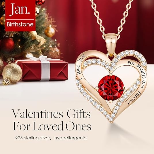 CDE Valentine's Day Gift for her - Forever Love Heart Pendant Birthstone Necklaces for Women. 925 Sterling Silver with Birthstone Zirconia. Ideal Anniversary or Birthday Gift for Wife, Luxury Jewelry 