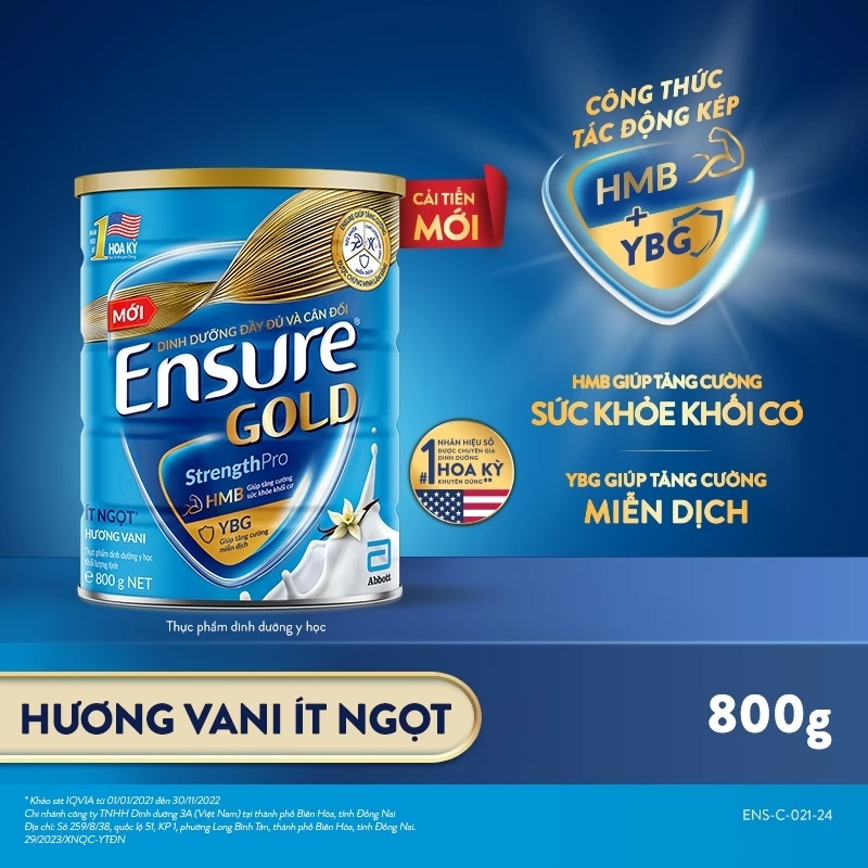 [Date T1/27] Combo 2 lon Sữa bột Ensure Gold Abbott ít ngọt (HMB) 800g