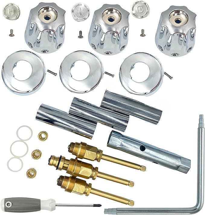 Sehome Gerber Faucets Bathtub and Shower 3-Chrome-Handle Remodel Rebuild Repair Replacement Tub Trim Kit Metric Box Spanner, Screwdriver, and Tapered Faucet Seat Wrench Tools
