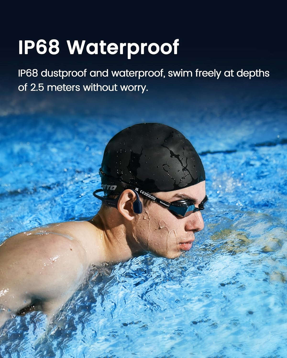 HaptiFit Terra Advanced Smart Sports Wearable, Open Ear Bluetooth Bone Conduction Headphones with Mic and 32GB MP3, Waterproof Wireless Earphones for Workouts, Swimming and Running, Black