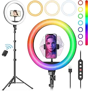 Weilisi 10" Selfie Ring Light with Tripod Stand, 72'' Tall & Phone Holder, 38 Color Modes, Stepless Dimmable/Speed LED Ring Light for iPhone & Android,YouTube, Makeup,TIK Tok
