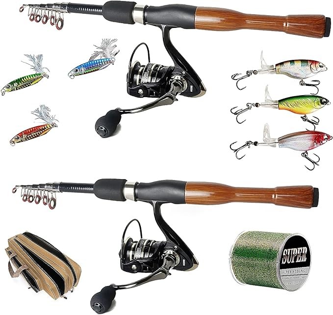 Fishing Pole Combo Set, Fishing Rod and Reel Combos Carbon Fiber Telescopic Fishing Pole with Reel Combo (2 Fishing Pole Combo Set)