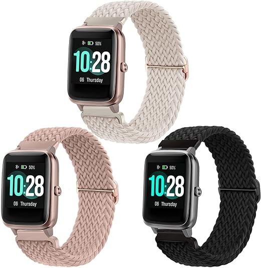 ViCRiOR 3 Pack Braided Stretchy Solo Loop Watch Bands Compatible with Veryfitpro ID205L Watch, 19mm Elastic Nylon Strap for Willful SW021 ID205L/SW025 ID205S / YAMAY SW020 SW021 SW023 ID205 ID205L ID2