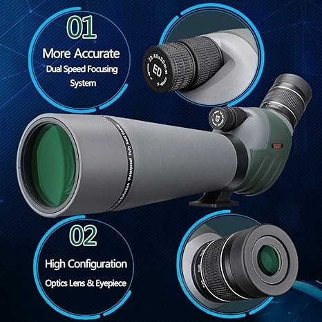 Gosky 20-60x80 Bifocal ED Scope - Ultra HD Optical Scope with Carrying Case and Smartphone Adapter for Target Shooting Hunting Bird Watching Wildlife Astronomy Landscapes