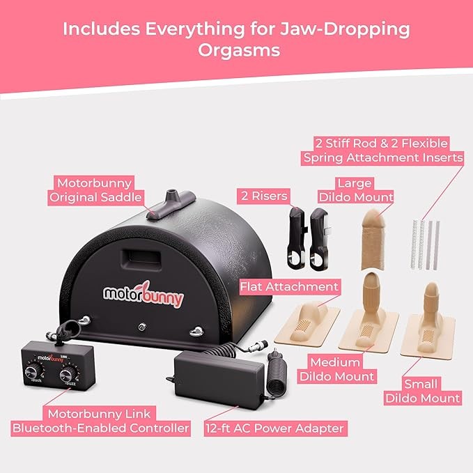 Motorbunny Original Ride-On Sex Machine - Dildo Mount Includes Link Remote App Controlled Vibrator, Rotation & Vibration Machine with 4 Attachments and 11 Settings Sex Toys for Couples, Men, Women