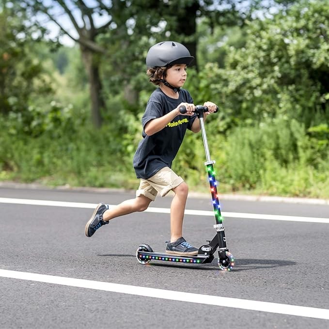 Jetson Scooters - Jupiter Kick Scooter - Collapsible Portable Kids Push Scooter - Lightweight Folding Design with High Visibility RGB Light Up LEDs on Stem, Wheels, and Deck