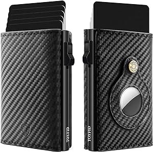 TOYFID Airtag Pop Up Wallet for Men, Card Holder Carbon Fiber Leather Trifold RFID Blocking Slim Minimalist Wallet, Magnetic Closure Card Wallet Christmas Gift for Men