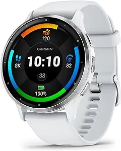 Garmin Venu 3 Silver Stainless Steel Bezel 1.4-Inch AMOLED Touchscreen Display Smart Watch with 45mm Whitestone Case and Silicone Band