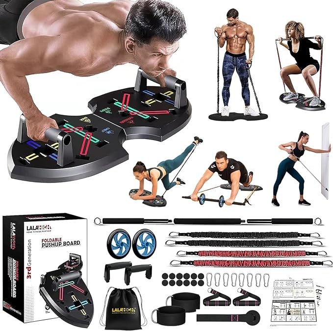 Upgraded Push Up Board: Multi-Functional Push Up Bar with Resistance Bands, Portable Home Gym, Strength Training Equipment, Push Up Handles for Perfect Pushups, Home Fitness for Men and Women