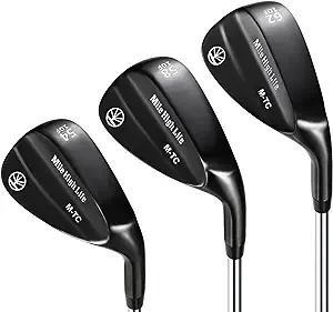 Mile High Life Golf Wedges| Entry Level Golf Sand Wedge Sets | Beginner’s Golf Gap Wedge Sets | Black Titanium Layer Lob Wedge Golf Clubs for Men & Women | Right Handed