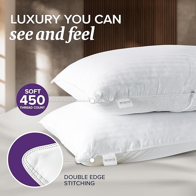 Beckham Hotel Collection Queen/Standard Size 2-Piece Pillow Set - Sleeping Pillow - Back, Stomach or Side Sleeper