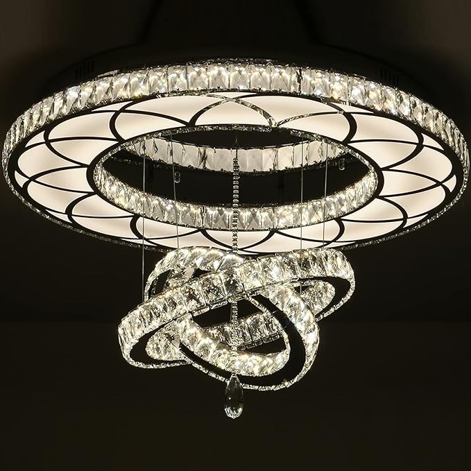 Flashing God W60.96cm Modern Bedroom Crystal Chandelier Living Room Ceiling Lighting Chandelier Restaurant Chandelier Bedroom Three Ring Large Lamp Dimmable LED 2700k 4500k 6000k