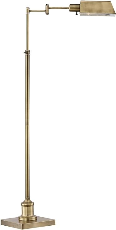 Regency Hill Jenson Traditional Metal Adjustable Pharmacy Floor Lamp Swing Arm 54" Tall Aged Brass Metal Shade Standing Pole Light for Living Room Reading House Bedroom Home Office