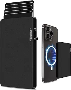 T-MFY Magnetic Wallet Credit Card Holder for Men,Slim Aluminum Pop Up Card Wallet Holder with One Finger Access Button,RFID Blocking&Lock Design Wallets with Magnet