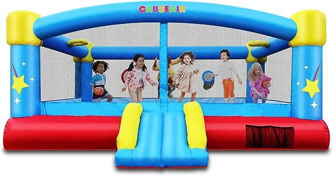 Big Inflatable Bounce House with GFCI Blower,15ft x 14.8ft,Double Basketball Hoop,Throw Ball Game,Reinforced PVC Bounce Floor,Jumping Bouncy Castle Holds 6 Kids
