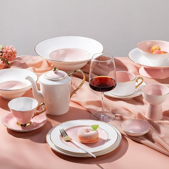 CHCDP Bone China Ceramic Tableware Nordic Gold Phnom Penh high Temperature Porcelain Bowl Plate Set on The Table for Afternoon Tea