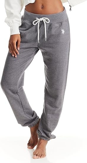 U.S. Polo Assn. Womens Sweatpants Joggers, French Terry Lounge Pants for Women (Charcoal Heather, X-Large)