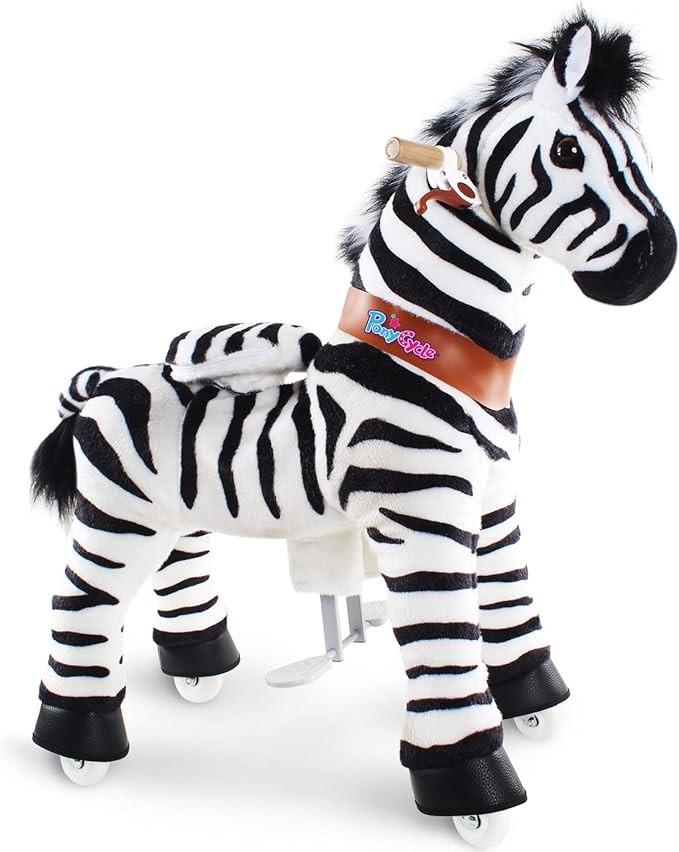 PonyCycle Authentic Zebra Kids Ride on Toys Kids Scooters (with Brake/ 36" Height/Size 4 for Age 4-8) Pony Cycle Ride on Zebra Plush Toy Stuffed Animal Toy Model Ux468