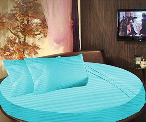 4 Piece Round Bed Sheet Set 600 TC 100% Cotton Egyptian (1 Flat Sheet, 1 Fitted Sheet, 2 Pillowcases) 96" Diameter Round Fitted Sheet with 10" Deep Pocket,Easy Care, Peach Solid