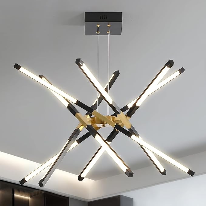 Chandelier Modern LED Ceiling Light Dimmable Black Pendant Light Flush Mounted Light Fixture, Sputnik Pendant Lamp Plugable Art Nouveau Lamp Suitable for Kitchen, Living Room Easy to Install (12 Heads
