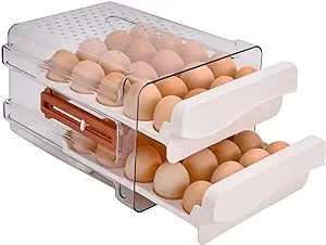 Sooyee 40 Capacity Egg Container for Refrigerator, Household Egg Holder for Fridge, Transparent 2 Drawers Chicken Egg Storage Container,White