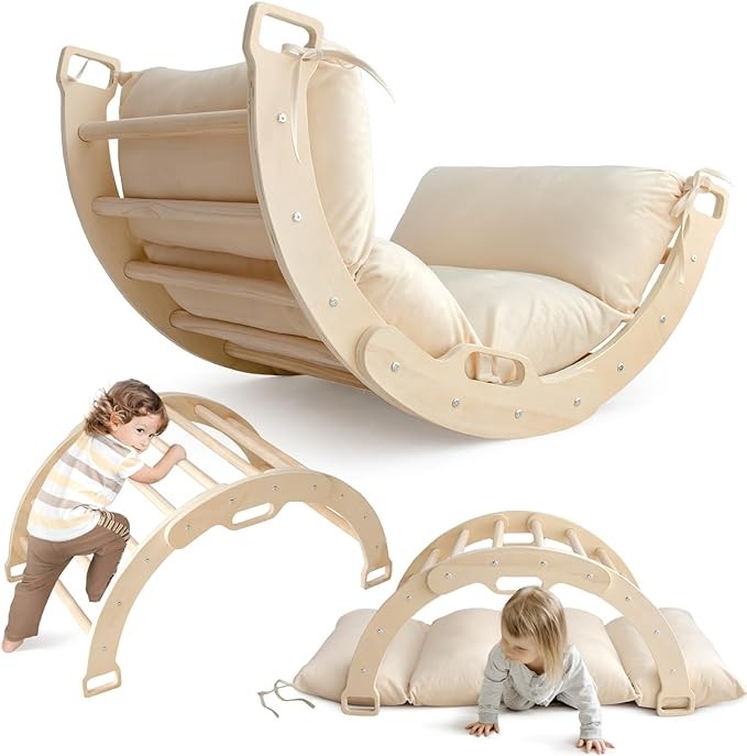 Arch Rocker Arch with Cushion - Wooden Climber Montessori Climbing Arch for Kids, Pillow for Arches (Natural)