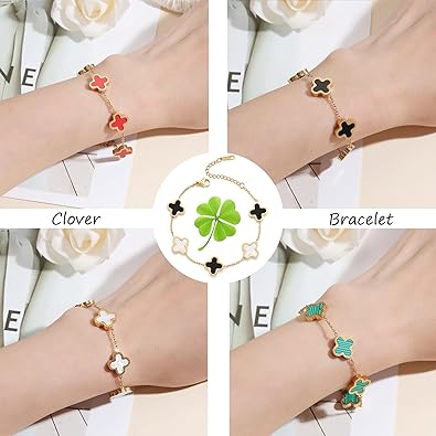 Gold Plated Clover Lucky Bracelet for Women White/Black/Red/Green Bracelets Cute Bracelets Jewelry Gifts Trendy for Women
