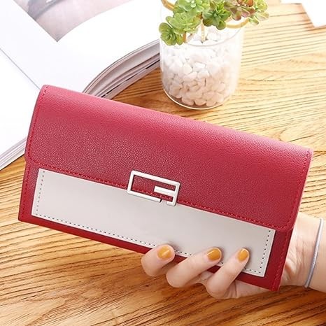 IFFANY Women's Leather RFID Organizer Wallet Card Holder with Zipper, Red