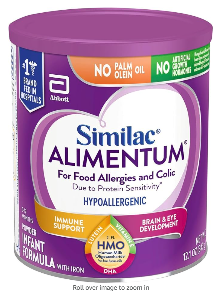 Similac Alimentum with 2’-FL HMO Hypoallergenic Infant Formula, for Food Allergies and Colic, Suitable for Lactose Sensitivity, Baby Formula Powder, 12.1-oz Value Can