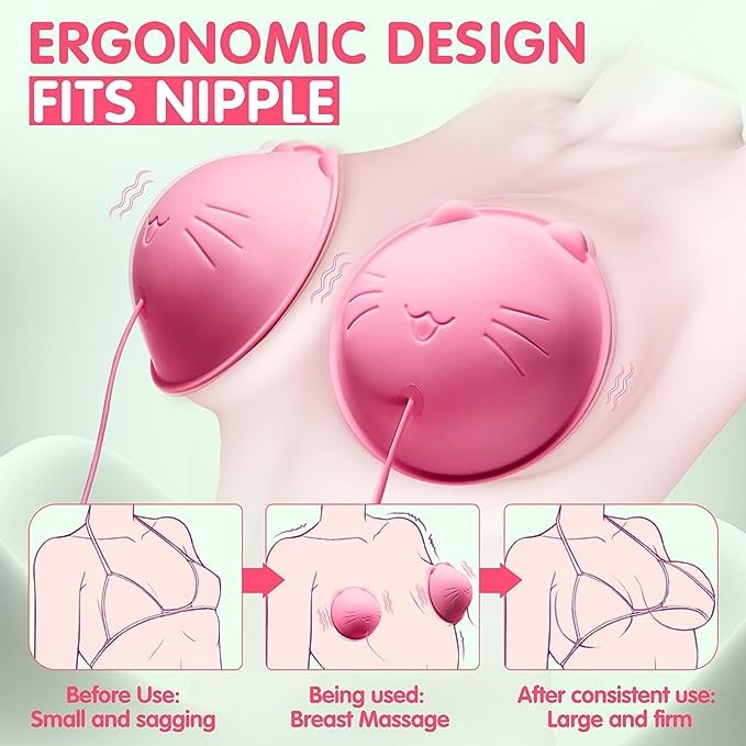 Nipple Toy Vibrator, Vibrating Nipple Clamps Sucking Stimulator Massager with 10 Powerful Vibration，Rechargeable Adult Sex Toys for Women Couples Pleasure Pink