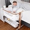 KoolerThings Baby Bassinet, Bedside Sleeper for Baby, Easy Folding Portable Crib with Storage Basket for Newborn, Bedside Bassinet, Comfy Mattress/Travel Bag Included (White and Gold)