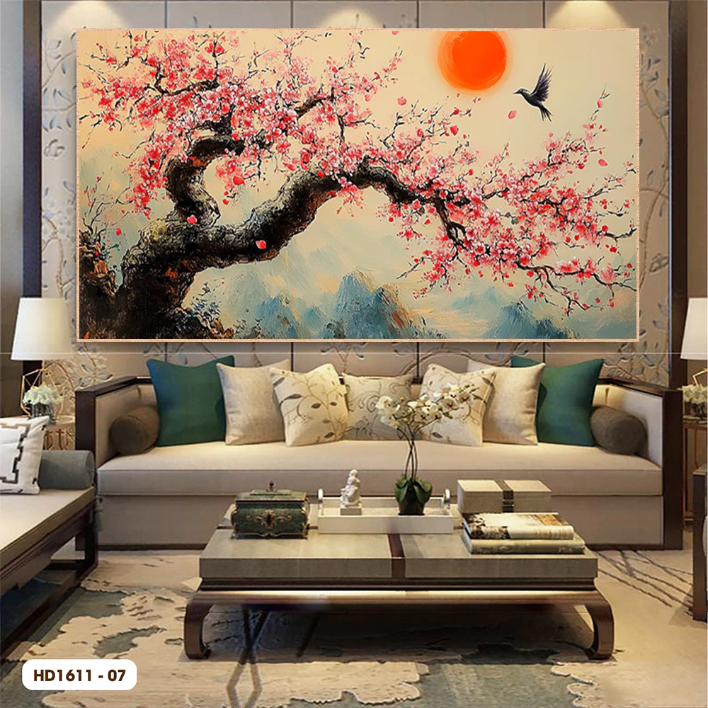 Tet Decorative Paintings Peach Blossom, Apricot Blossom, Mirror, Living Room Wall Hanging, Tet Gift for Parents