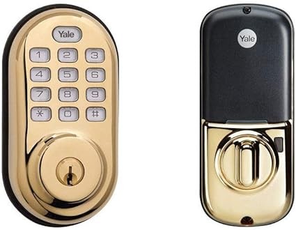 Yale Security Electronic Push Button Deadbolt Fully Motorized with Zwave Technology, Polished Brass