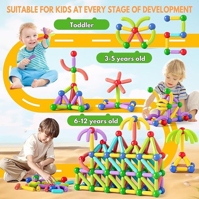 Magnetic Building Sticks Blocks for Kids, Magnetic Building Toys Magnetic Toys Montessori STEM Educational for 3+ Year Old, Gifts for Boys and Girls Preschool