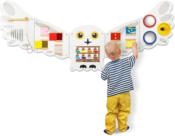 Monläurd® Owl Montessori Busy Board,Sensory Board,Educational Toys,Activity Cube,Wall Toys,Daycare Furniture,Playroom Furniture,Interactive Toys,Wooden Toys,Learning Toys,Boys and Girls 6 M+
