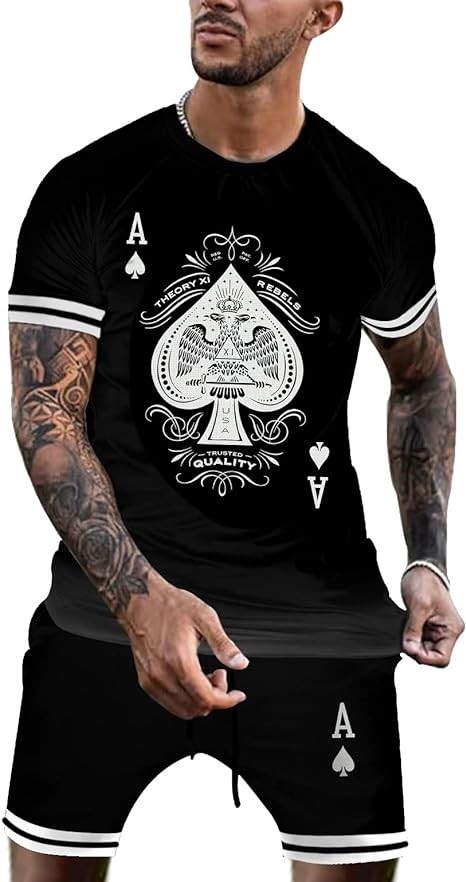 Mens Sport Set Summer Outfit 2 Piece Set Short Sleeve T Shirts and Shorts Stylish Casual Sweatsuit Set