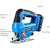ZELCAN 18V Cordless Jigsaw, Battery Operated Saw with LED Light 2000mAH Battery Charger 10 Blades Bevel Cutting for Wood Metal PVC Pipe Cutting and More, Portable Cutting Tool for Home Improvement