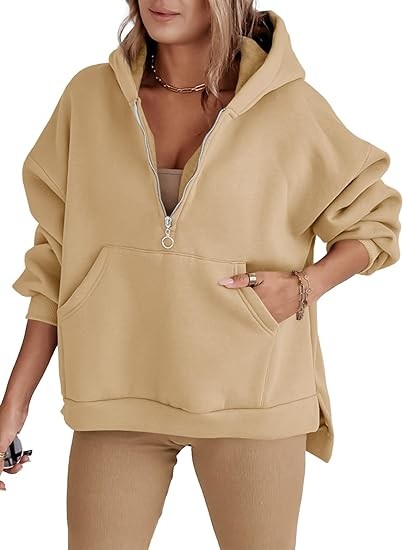 Fisoew Womens Oversized Half Zip Hoodies Long Sleeve Casual Sweatshirts Fall Pullovers with Pockets