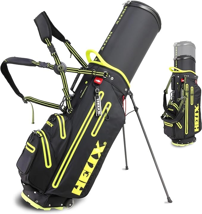 Helix Golf Stand Bag Retractable, 6 Way Dividers with Backstrap Shoulder Carry Golf Bag, Golf Bag Stand with Wheel for Traveling
