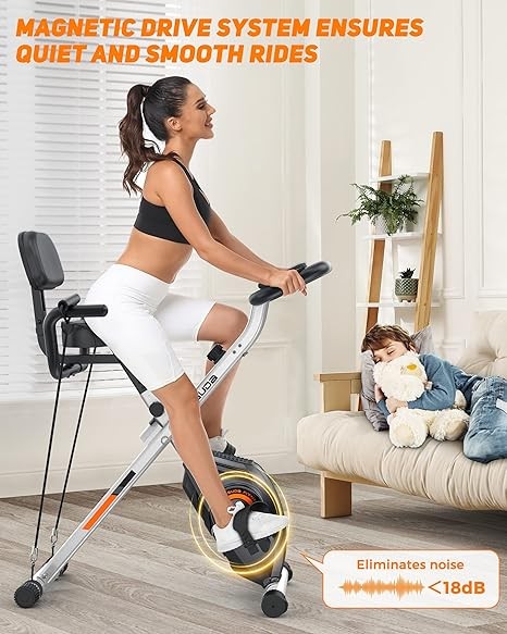 YOSUDA ​​Exercise Bike Seniors Folding Exercise Bike 300 lbs/250 lbs Capacity, Magnetic X-Bike 16 Levels of Resistance, Back Support Pad for Home Gym Workout