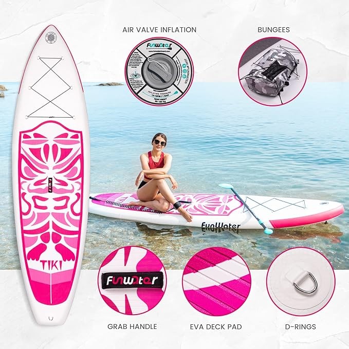 FunWater Inflatable Ultra-Light (17.6lbs) SUP for All Skill Levels Everything Included with Stand Up Paddle Board, Adj Floating Paddles, Pump, ISUP Travel Backpack, Leash,Waterproof Bag