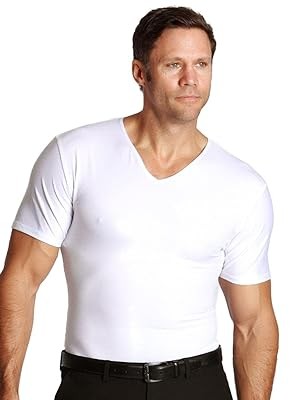 Insta Slim - Made in USA - Men’s Slimming Compression Body Shaper V-Neck for Back Support, Gynecomastia & Hernias