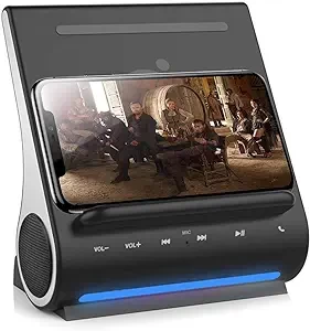 DockAll D108 Wireless Charging Dock Bluetooth Speakers by Azpen. Qi-Certified Wireless Charger for iPhone 15/14/13/12/11/X/8 and Samsung Galaxy S23/S22/S21/S20/S21/S10/S9 - Black
