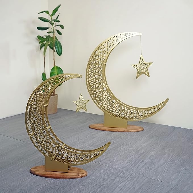 iwa Concept Metal Crescent and Stars | Islamic Home Decor | Ramadan Decoration | Ramadan Mubarak | Eid Gifts | Islamic Wall Art | (102 x 86 cm | 102.1 x 86.1 cm | 102.1 x 86.1 cm | Large size)