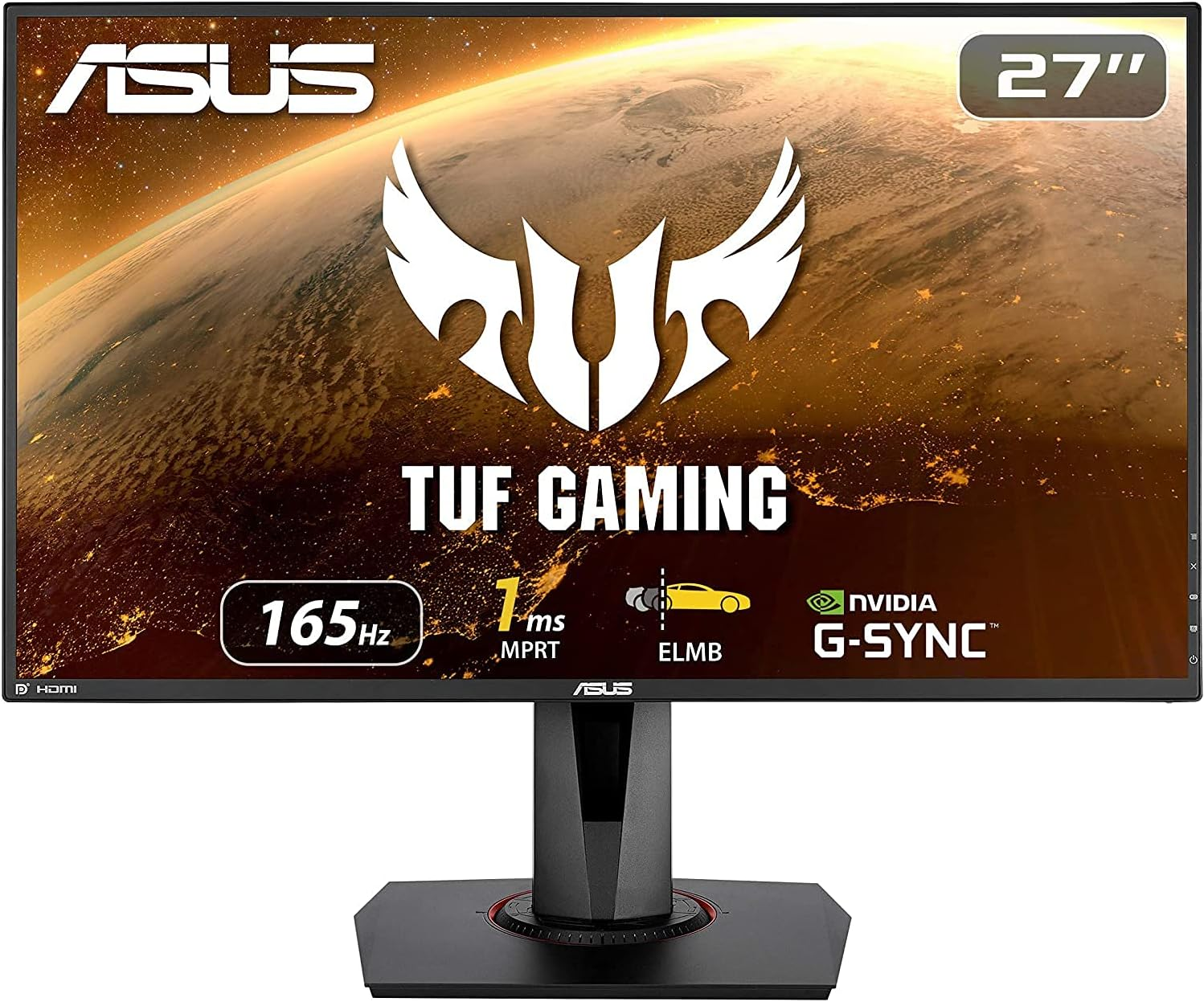 ASUS TUF Gaming 27” 1080P Monitor (VG279QR) - Full HD, IPS, 165Hz (Supports 144Hz), 1ms, Low Motion Blur, G-SYNC Compatible, Shadow Boost, VESA Mountable, DisplayPort, HDMI, Height Adjustable, Black