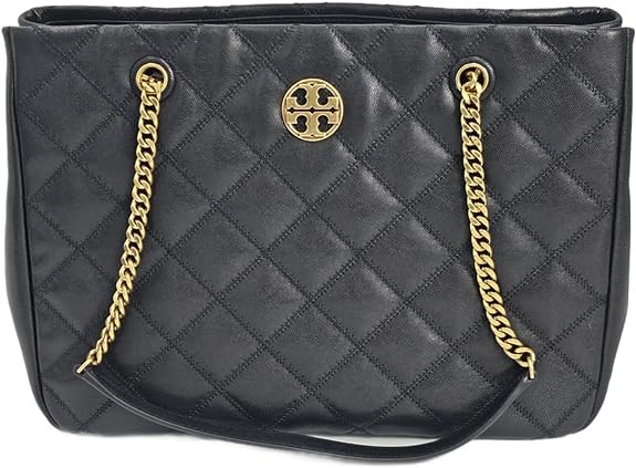 Tory Burch 148250 Willa Black Diamond Quilted With Gold Hardware Women's Tote Bag