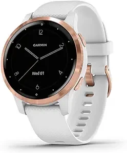 Garmin vivoactive 4S, Smaller-Sized GPS Smartwatch, Features Music, Body Energy Monitoring, Animated Workouts, Pulse Ox Sensors, Rose Gold with White Band
