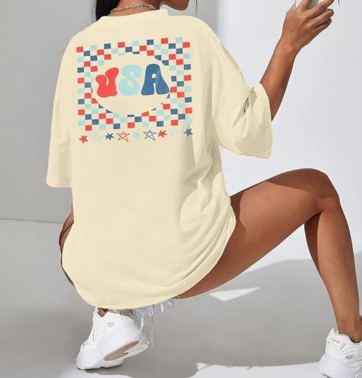 4th of July Shirts Women: American Flag Top - USA Flag Oversized Tee - Independence Day Clothing Flag T Shirt