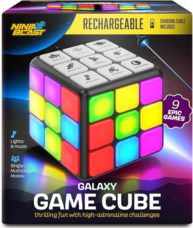 Rechargeable Game Activity Cube - 9 Fun Brain & Memory Games - Cool Toys for Boys and Girls - Birthday Gifts for Ages 6-12+ Year Old Kids Tweens & Teens - Best Boy & Girl Toy Gift Ideas